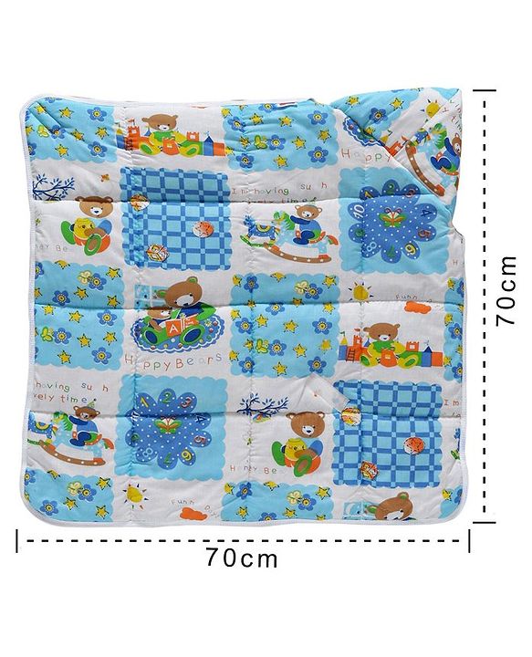 Babyhug Hooded Quilted Wrapper Happy Bear Print - Sky Blue