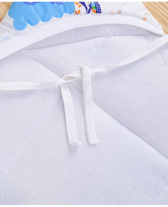 Babyhug Hooded Quilted Wrapper Happy Bear Print - Sky Blue