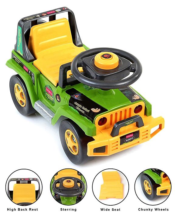 Babyhug Jungle Safari Foot To Floor Ride-On  - Green & Yellow