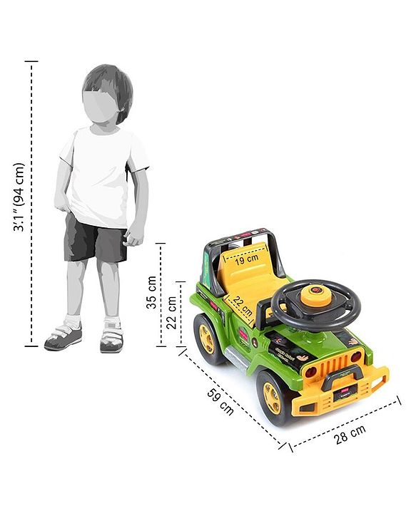 Babyhug Jungle Safari Foot To Floor Ride-On  - Green & Yellow