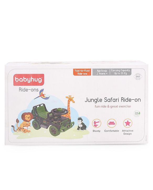 Babyhug Jungle Safari Foot To Floor Ride-On  - Green & Yellow