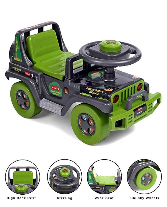 Babyhug Jungle Safari Foot To Floor Ride-On - Grey & Green