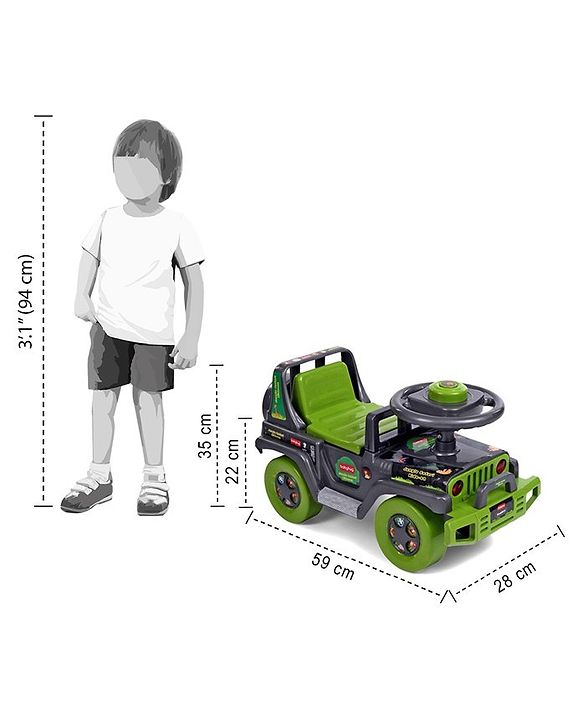 Babyhug Jungle Safari Foot To Floor Ride-On - Grey & Green