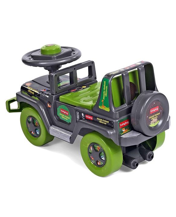 Babyhug Jungle Safari Foot To Floor Ride-On - Grey & Green