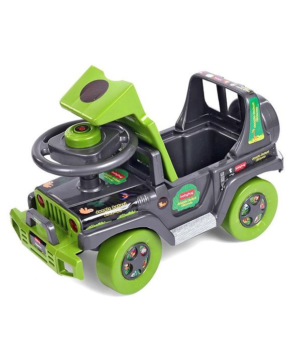 Babyhug Jungle Safari Foot To Floor Ride-On - Grey & Green
