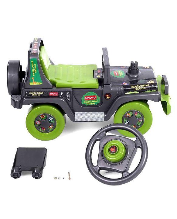 Babyhug Jungle Safari Foot To Floor Ride-On - Grey & Green