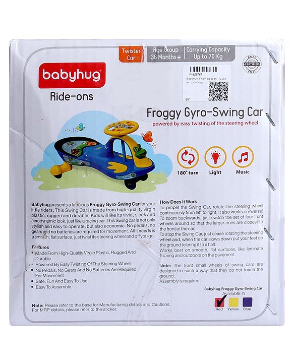 Babyhug Froggy Gyro Swing Car With Easy Steering Wheel - Red