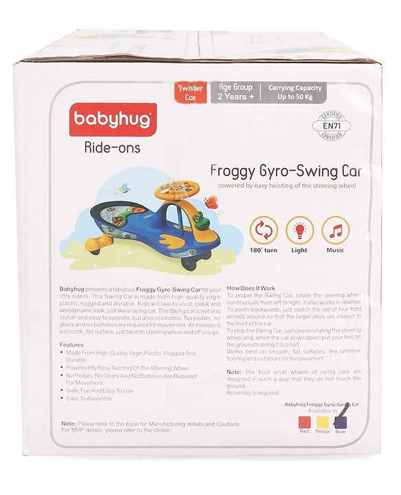 Babyhug Froggy Gyro Swing Car With Easy Steering Wheel - Blue
