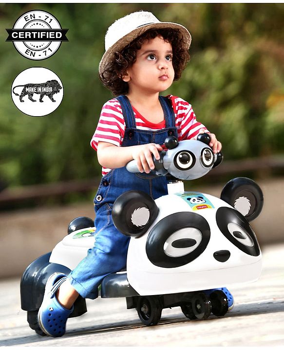 Babyhug Panda Gyro-Swing Car With Steering Wheel - Black & White