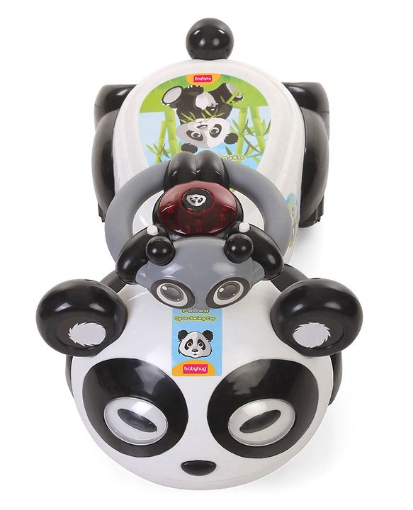 Babyhug Panda Gyro-Swing Car With Steering Wheel - Black & White