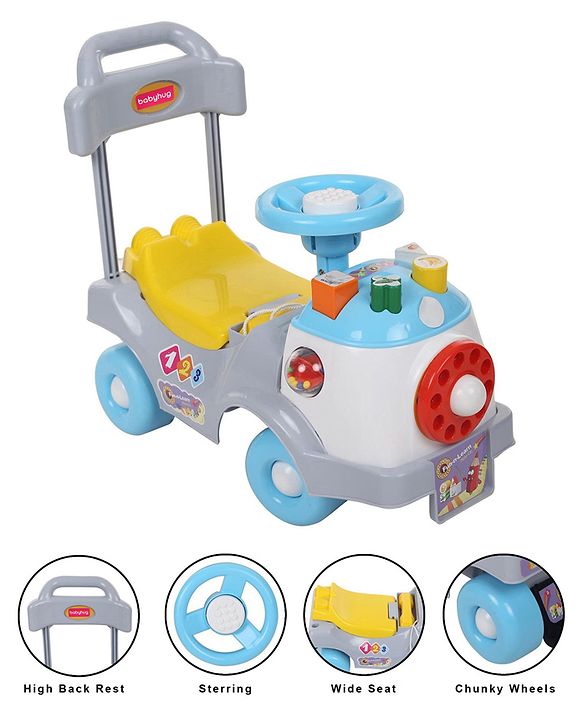 Babyhug Fun N Learn Ride-On With Storage Space & High Backrest - Yellow And Blue