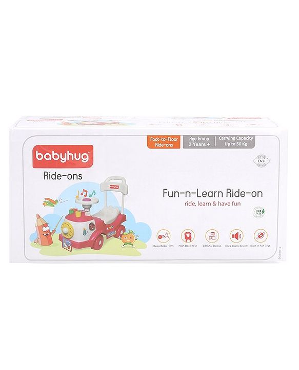 Babyhug Fun N Learn Ride-On With Storage Space & High Backrest - Yellow And Blue