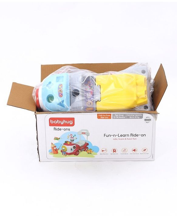 Babyhug Fun N Learn Ride-On With Storage Space & High Backrest - Yellow And Blue