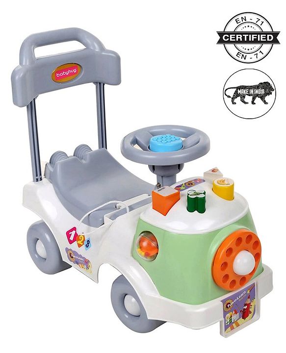 Babyhug Fun N Learn Ride-On With Storage Space & High Backrest - White Green