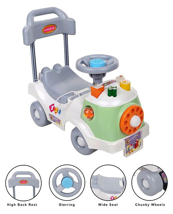 Babyhug Fun N Learn Ride-On With Storage Space & High Backrest - White Green