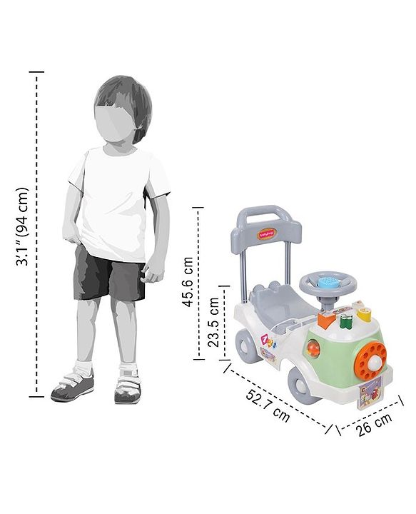 Babyhug Fun N Learn Ride-On With Storage Space & High Backrest - White Green