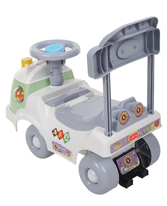 Babyhug Fun N Learn Ride-On With Storage Space & High Backrest - White Green