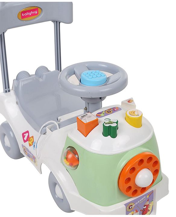 Babyhug Fun N Learn Ride-On With Storage Space & High Backrest - White Green