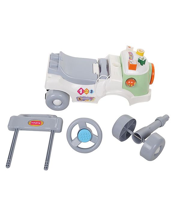 Babyhug Fun N Learn Ride-On With Storage Space & High Backrest - White Green