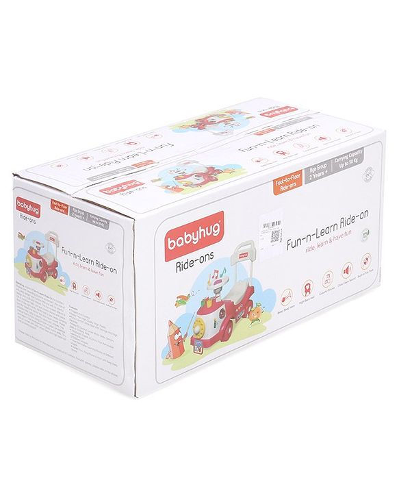 Babyhug Fun N Learn Ride-On With Storage Space & High Backrest - White Green