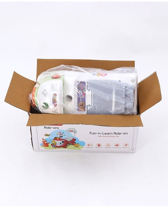 Babyhug Fun N Learn Ride-On With Storage Space & High Backrest - White Green