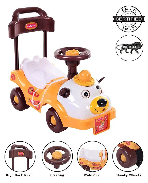 Babyhug Teddy Foot To Floor Ride-On With Steering Wheel & High Backrest - White