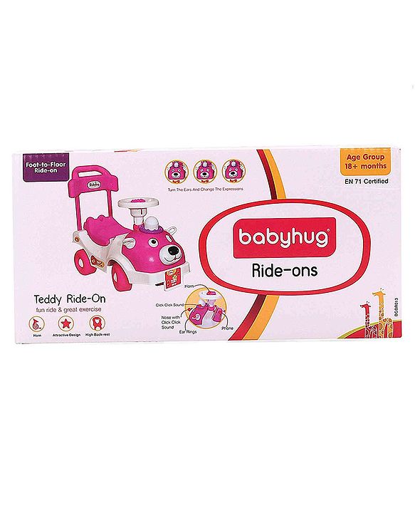 Babyhug Teddy Foot To Floor Ride-On With Steering Wheel & High Backrest - White