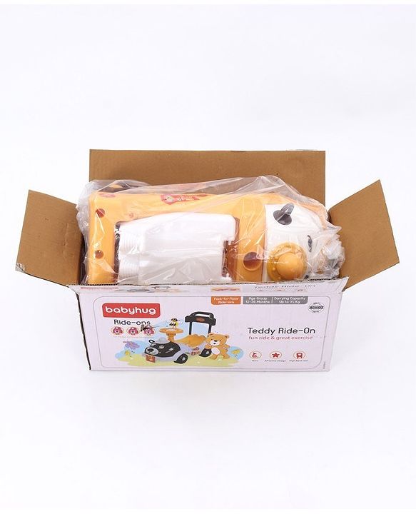 Babyhug Teddy Foot To Floor Ride-On With Steering Wheel & High Backrest - White