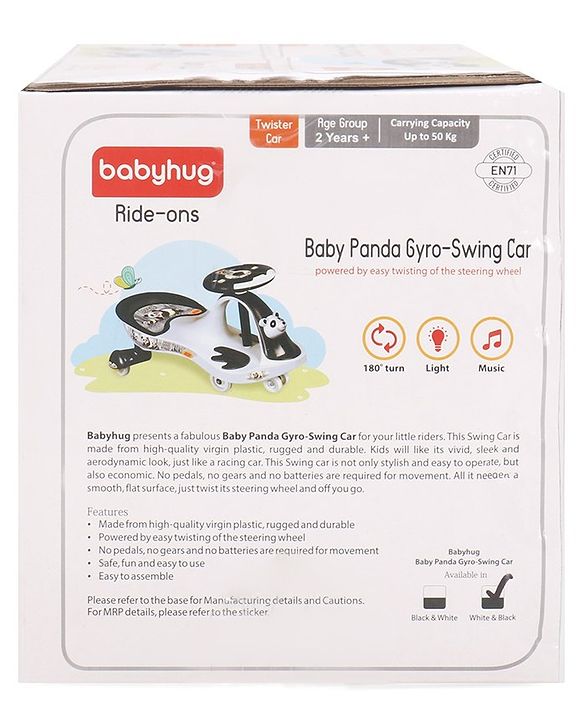 Babyhug Baby Panda Gyro Swing Car With Steering Wheel - Black & White