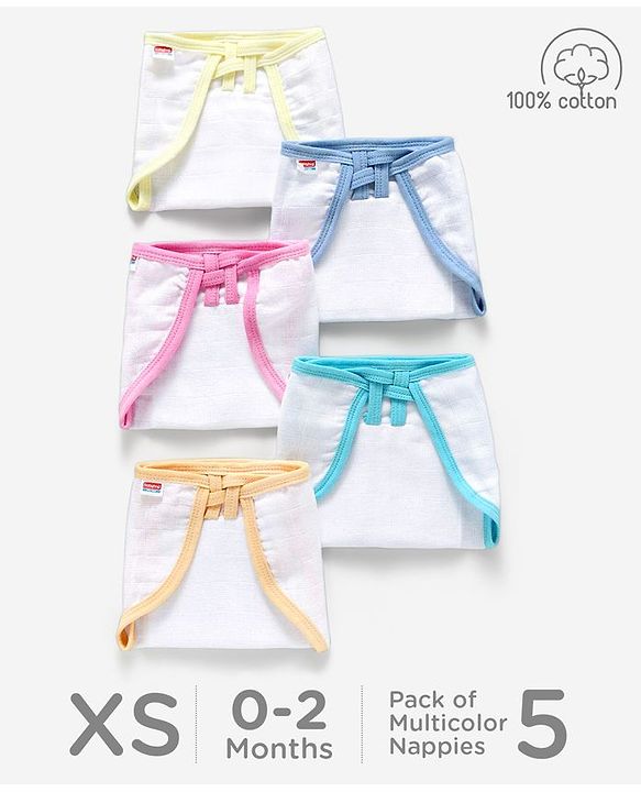 Babyhug Muslin Cloth Nappy Set of 5 Extra Small - Multicolor