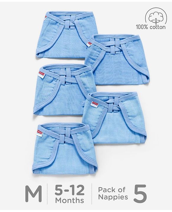 Babyhug Muslin Cloth Nappy Set of 5 Medium - Blue