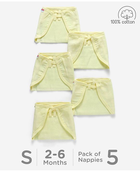 Babyhug Muslin Cloth Nappy Set of 5 Small - Lemon Yellow