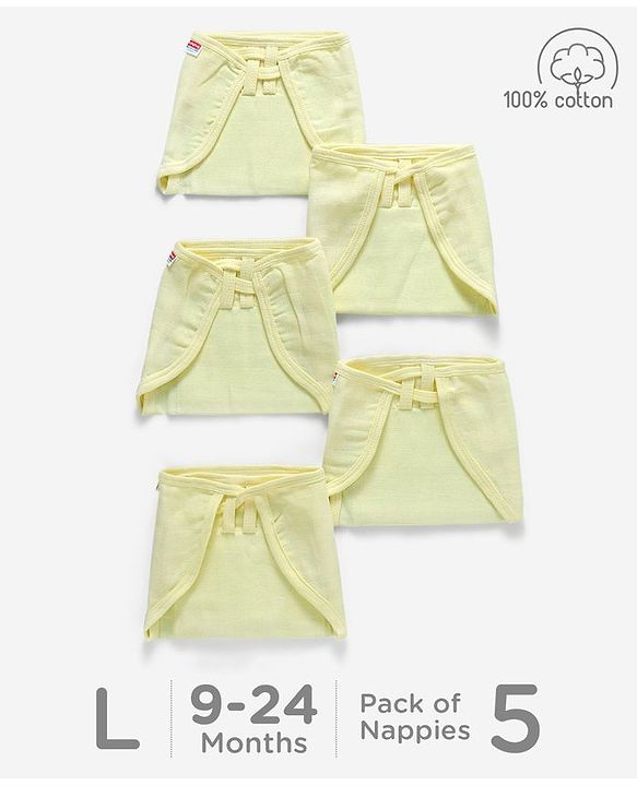 Babyhug Muslin Cloth Nappy Set of 5 Large - Lemon Yellow