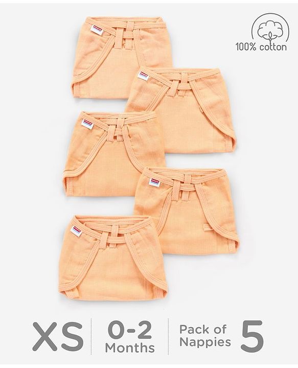Babyhug Muslin Cloth Nappy Set of 5 Extra Small - Peach