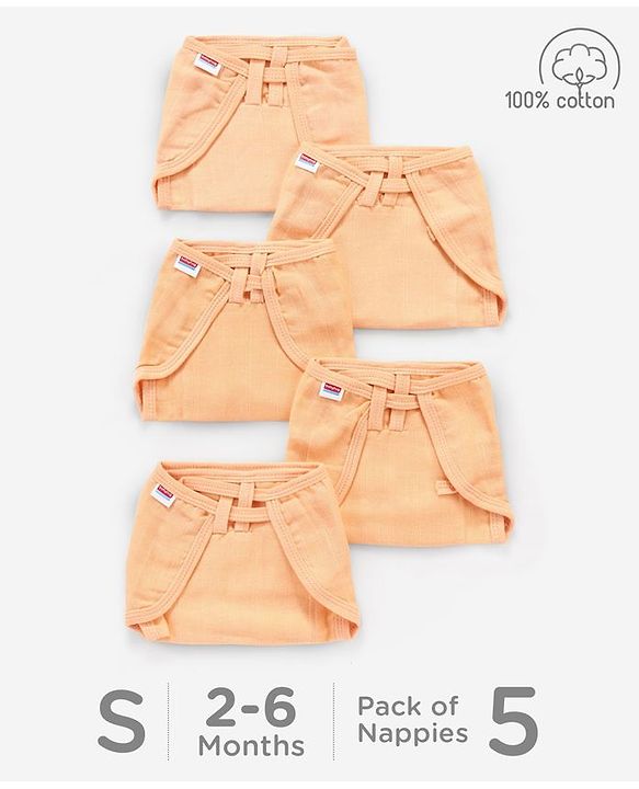 Babyhug Muslin Cloth Nappy Set of 5 Small - Peach