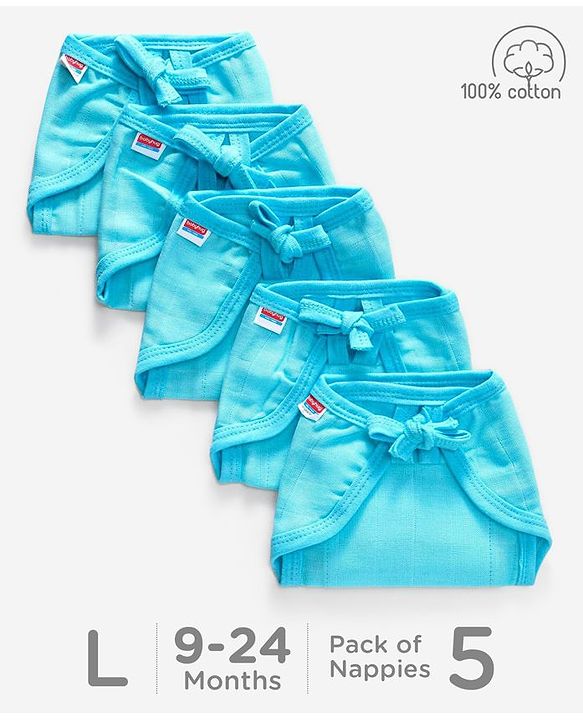 Babyhug Muslin Cloth Nappy Set of 5 Large - Aqua - Large Blue