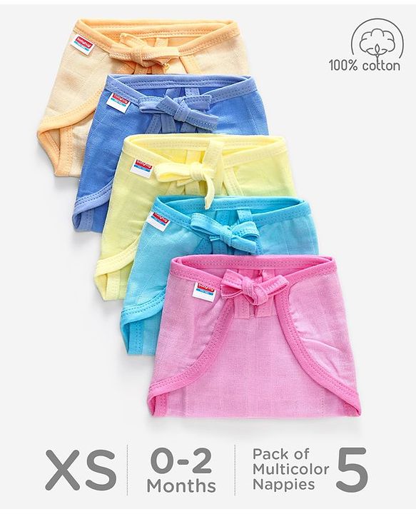 Babyhug Muslin Cloth Nappy Set of 5 Extra Small - Multicolor