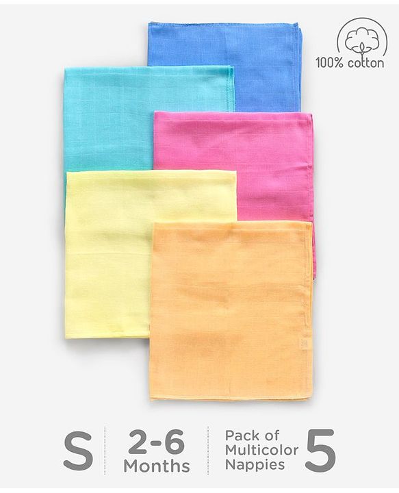 Babyhug Square Cotton Muslin Nappy Set Small Pack Of 5 (Color May Vary)