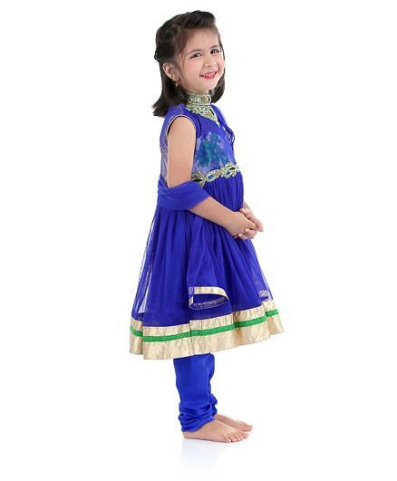 Babyhug Sleeveless Kurti Churidar With Dupatta - Blue