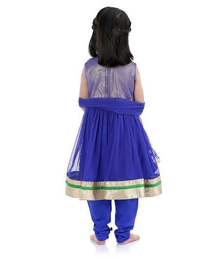 Babyhug Sleeveless Kurti Churidar With Dupatta - Blue
