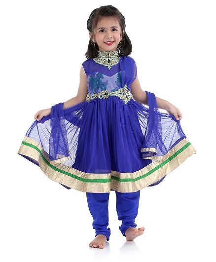 Babyhug Sleeveless Kurti Churidar With Dupatta - Blue