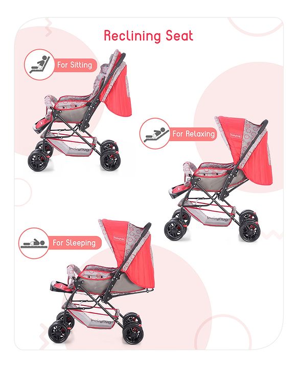 Babyhug Cosy Cosmo Stroller With Reversible Handle & Back Pocket - Bright Red