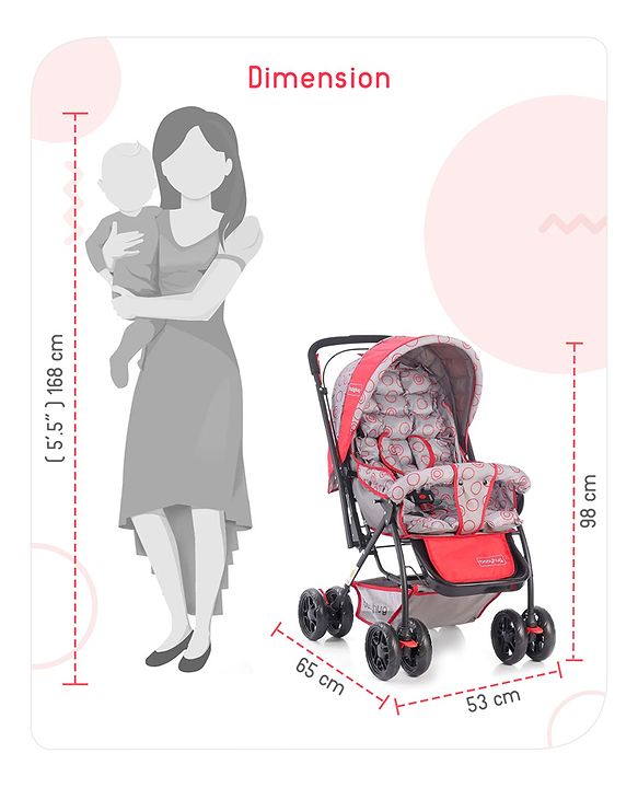 Babyhug Cosy Cosmo Stroller With Reversible Handle & Back Pocket - Bright Red