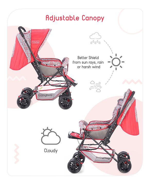 Babyhug Cosy Cosmo Stroller With Reversible Handle & Back Pocket - Bright Red