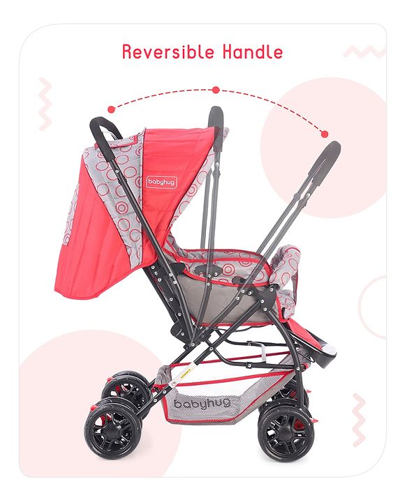 Babyhug Cosy Cosmo Stroller With Reversible Handle & Back Pocket - Bright Red