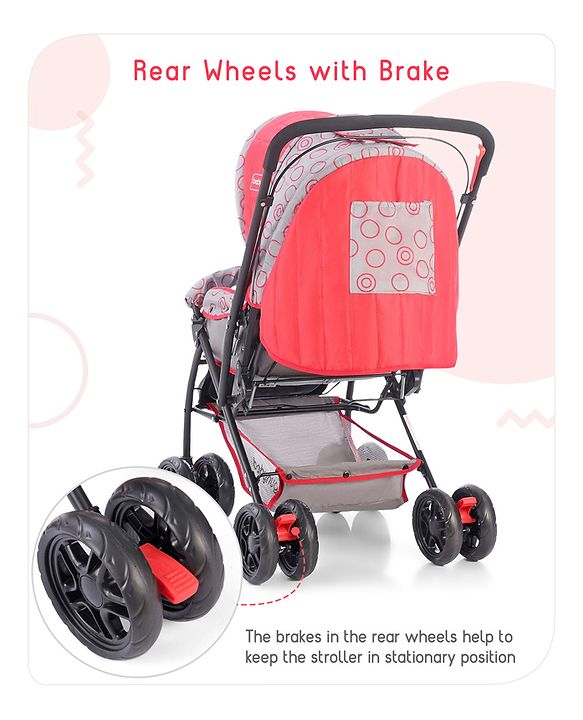 Babyhug Cosy Cosmo Stroller With Reversible Handle & Back Pocket - Bright Red