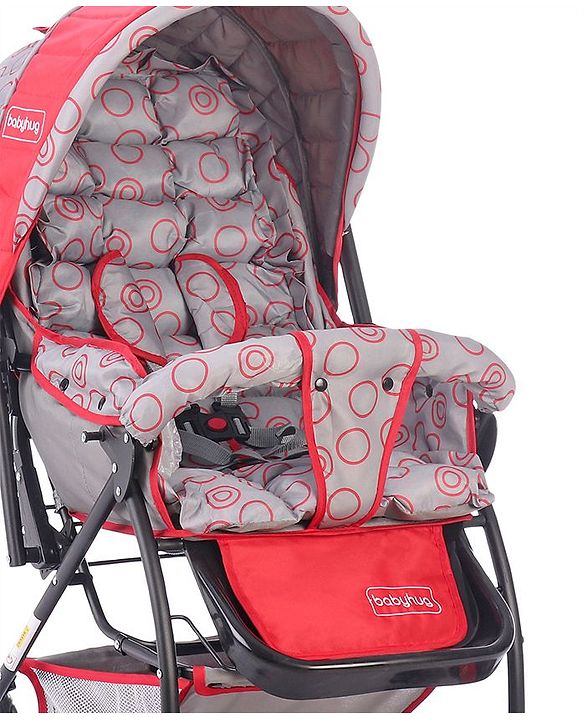 Babyhug Cosy Cosmo Stroller With Reversible Handle & Back Pocket - Bright Red