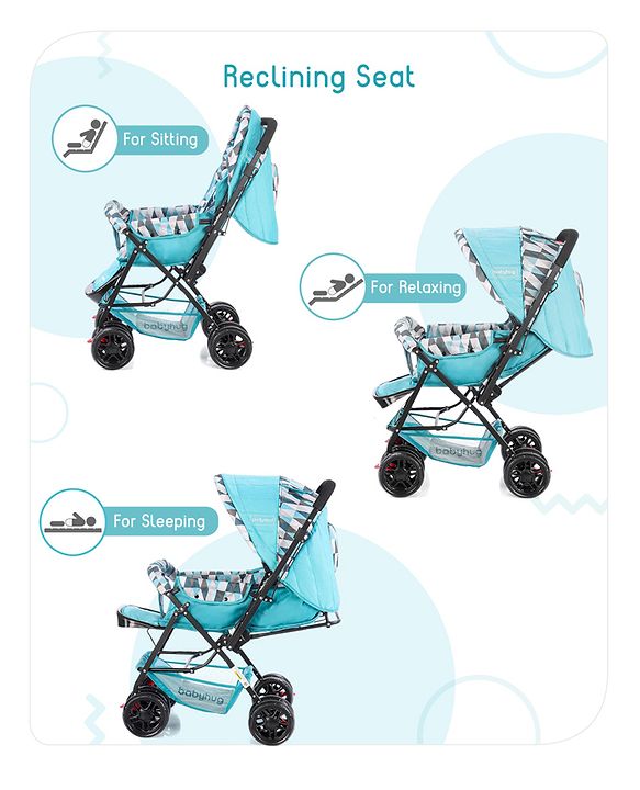 Babyhug Cocoon Stroller With Mosquito Net & Reversible Handle - Sea Green