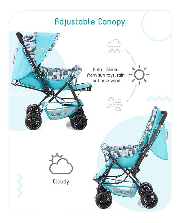 Babyhug Cocoon Stroller With Mosquito Net & Reversible Handle - Sea Green