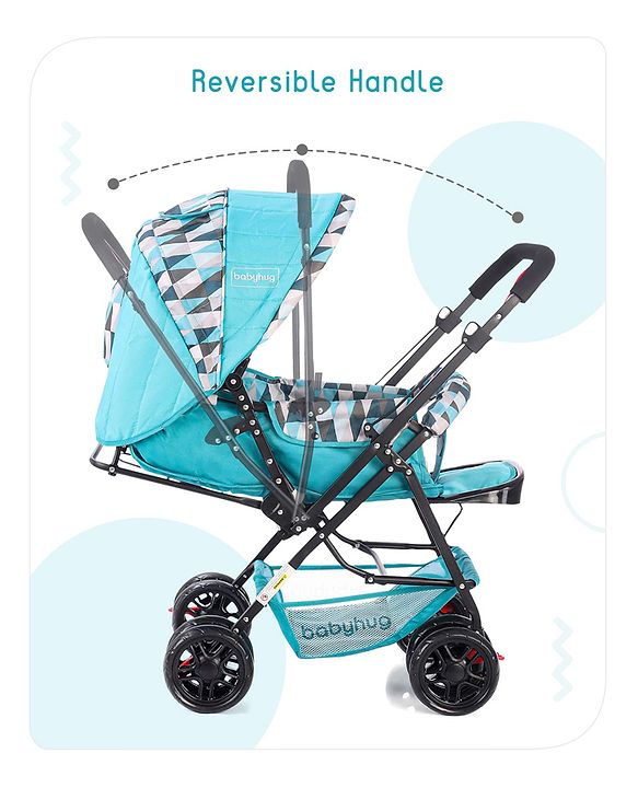 Babyhug Cocoon Stroller With Mosquito Net & Reversible Handle - Sea Green